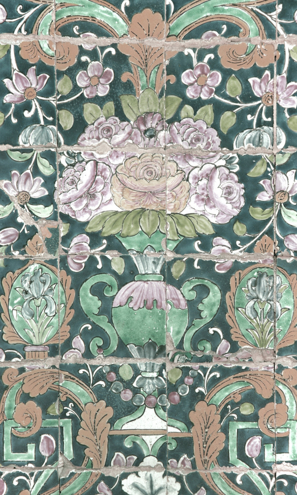 Green Floral Tiles Mural Wallpaper M1180-Sample