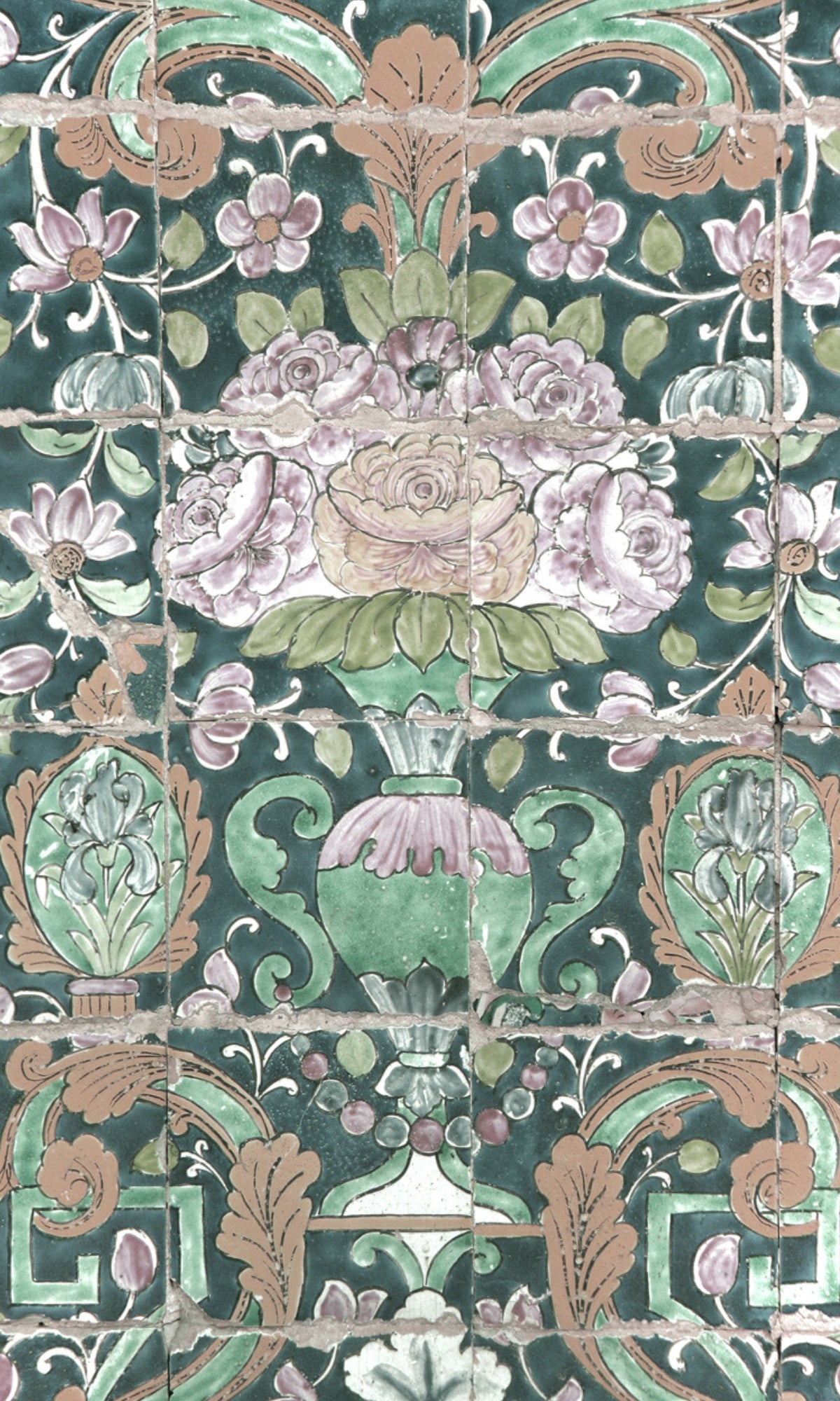 Green Floral Tiles Mural Wallpaper M1180-Sample