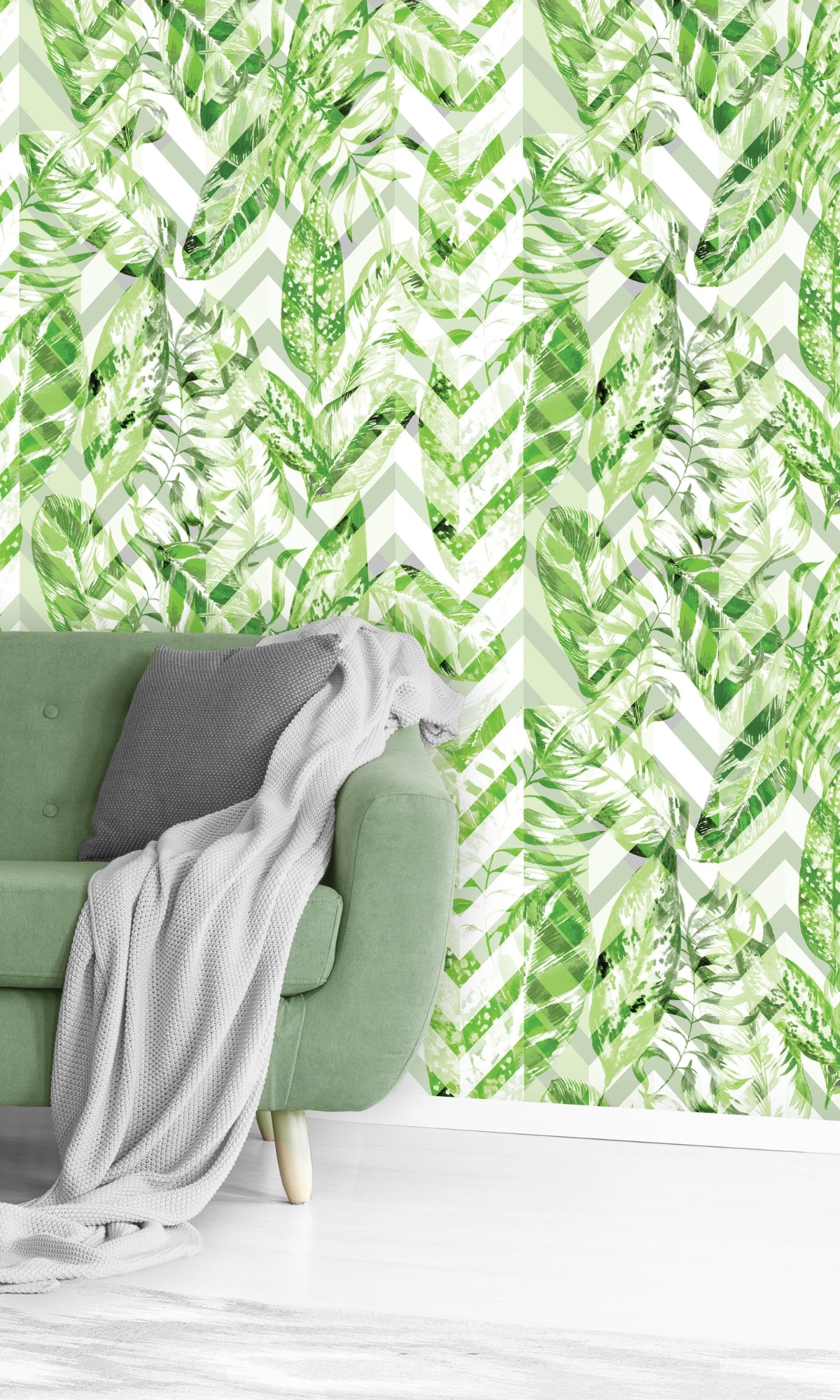 Green Leaves Floral Pattern Mural Wallpaper M1313-Sample