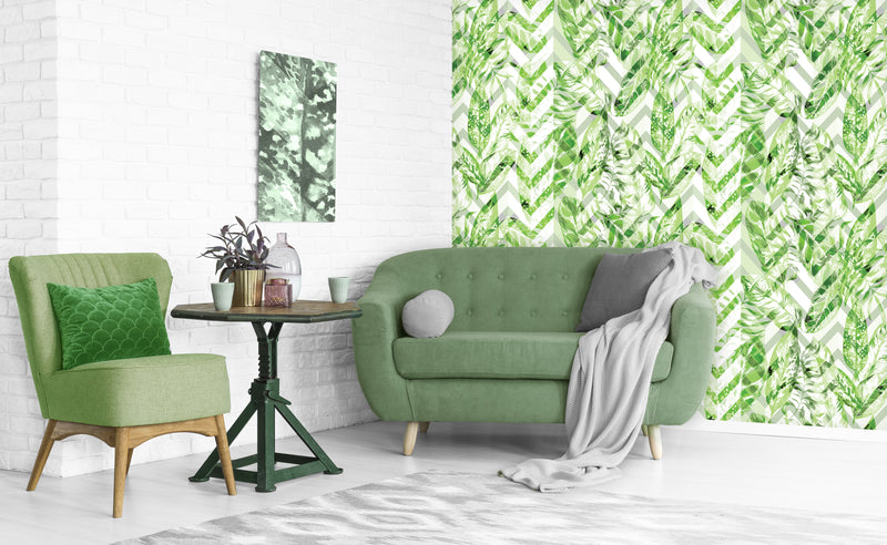 Green Leaves Floral Pattern Mural Wallpaper M1313