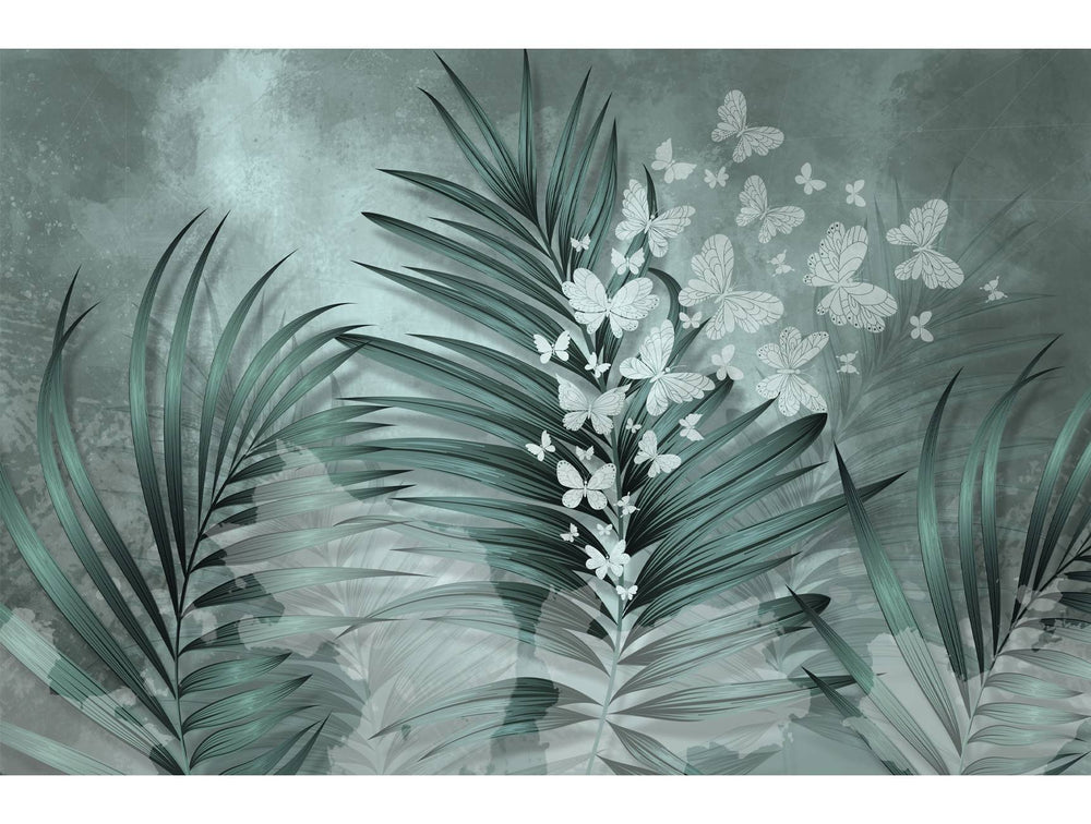 Green Leaves and Butterflies Mural Wallpaper M1403