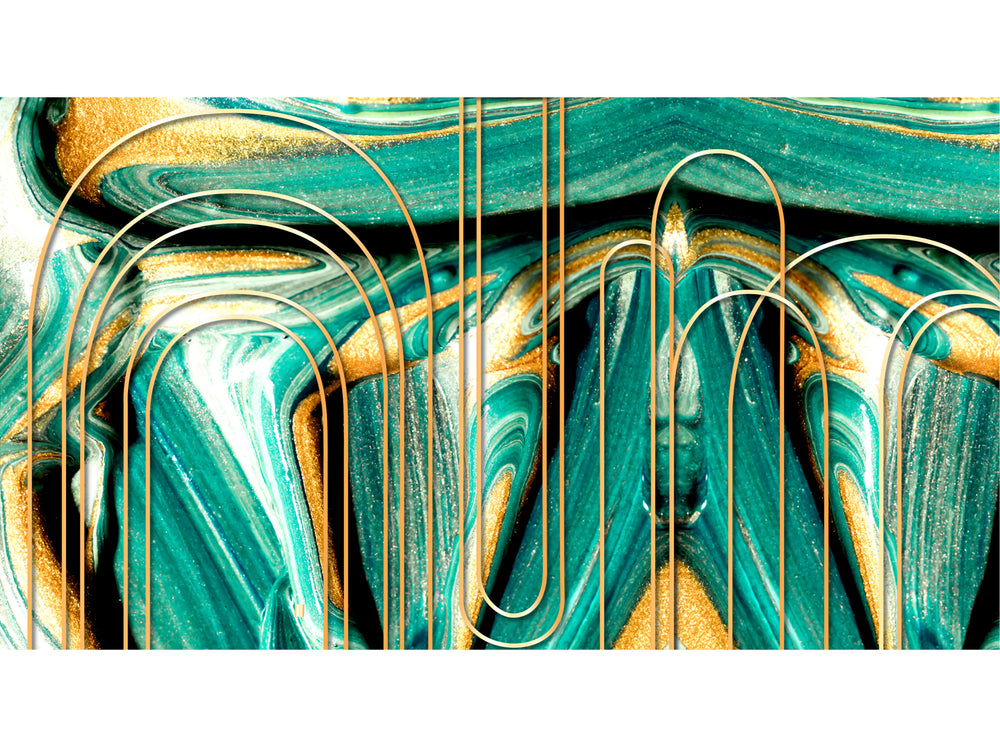 Green Metallic Foil on Green Marble Mural Wallpaper M1353
