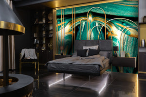 Green Metallic Foil on Green Marble Mural Wallpaper M1353
