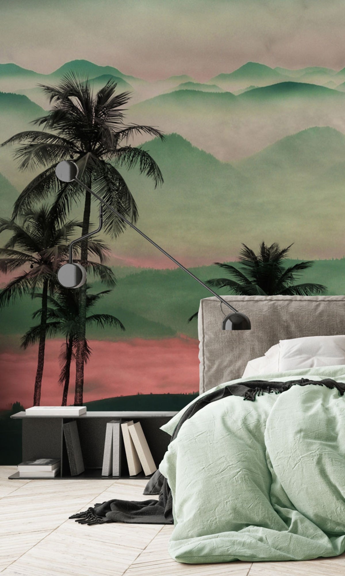 Green Palm trees Silhouette Mural Wallpaper M1261-Sample