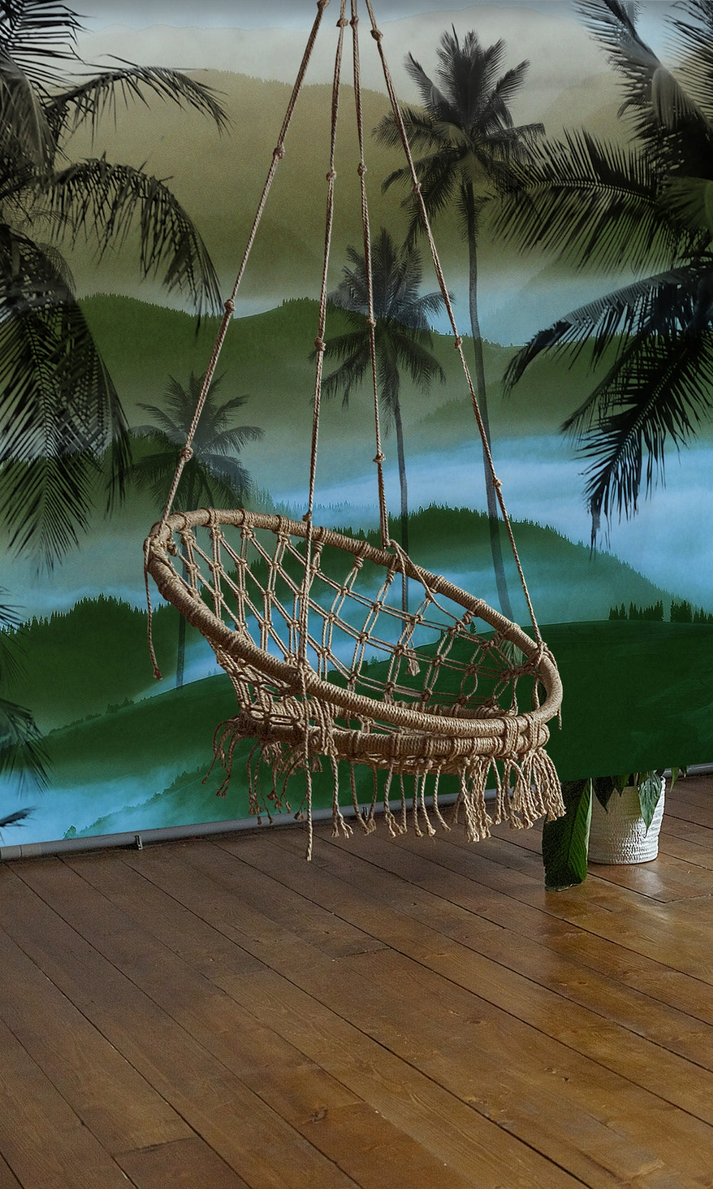 Green Palm trees and Mountain Mural Wallpaper M1264