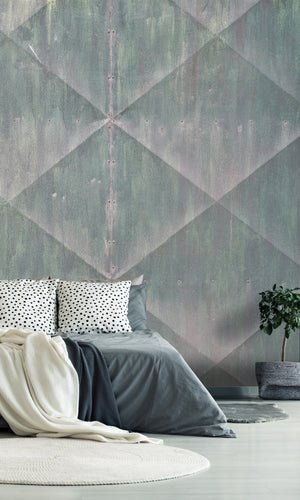 Green Rusty metal With Geometric Shape Mural Wallpaper M1317