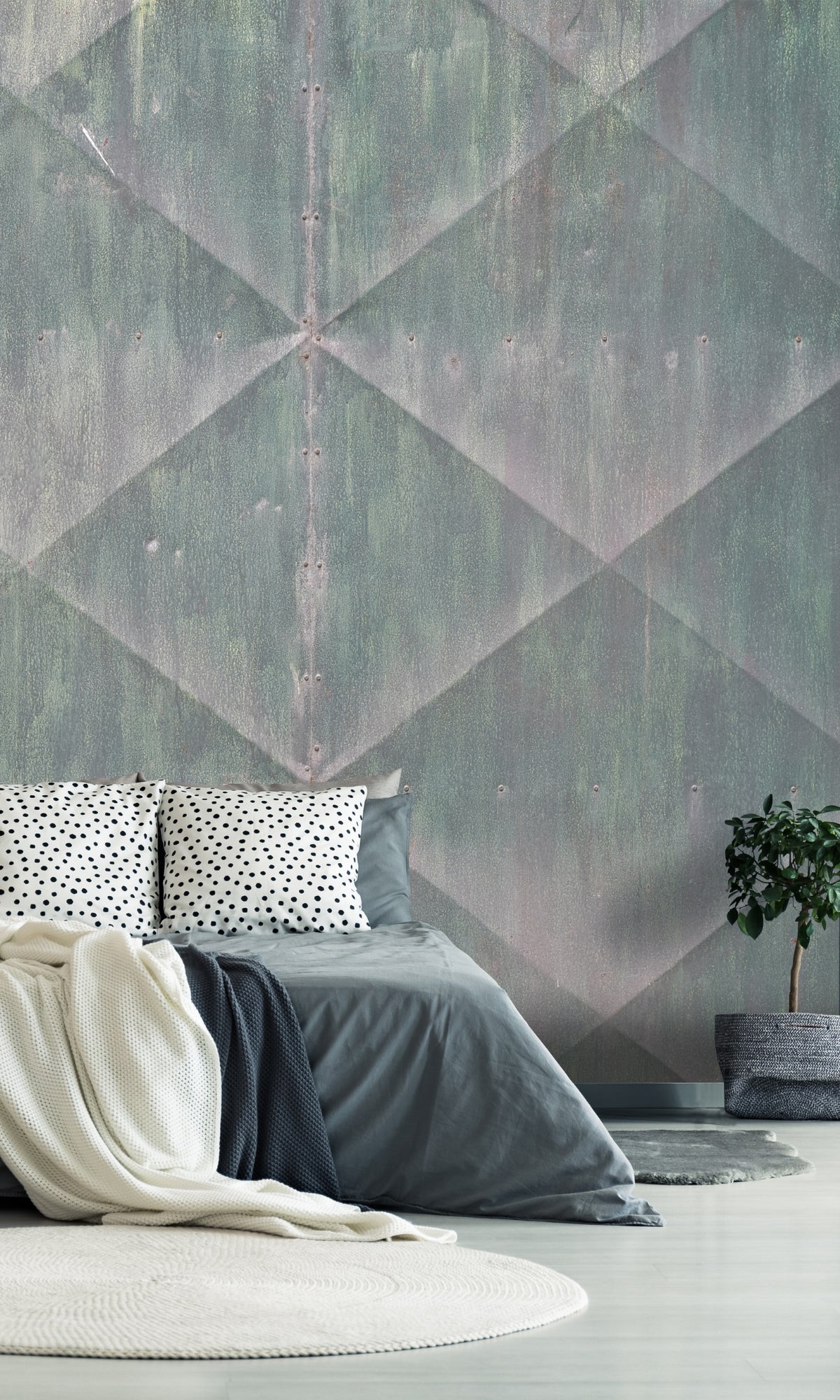 Green Rusty metal With Geometric Shape Mural Wallpaper M1317-Sample