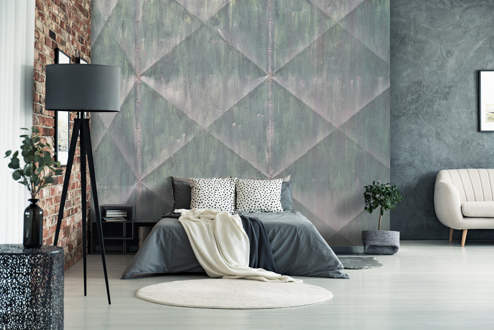 Green Rusty metal With Geometric Shape Mural Wallpaper M1317