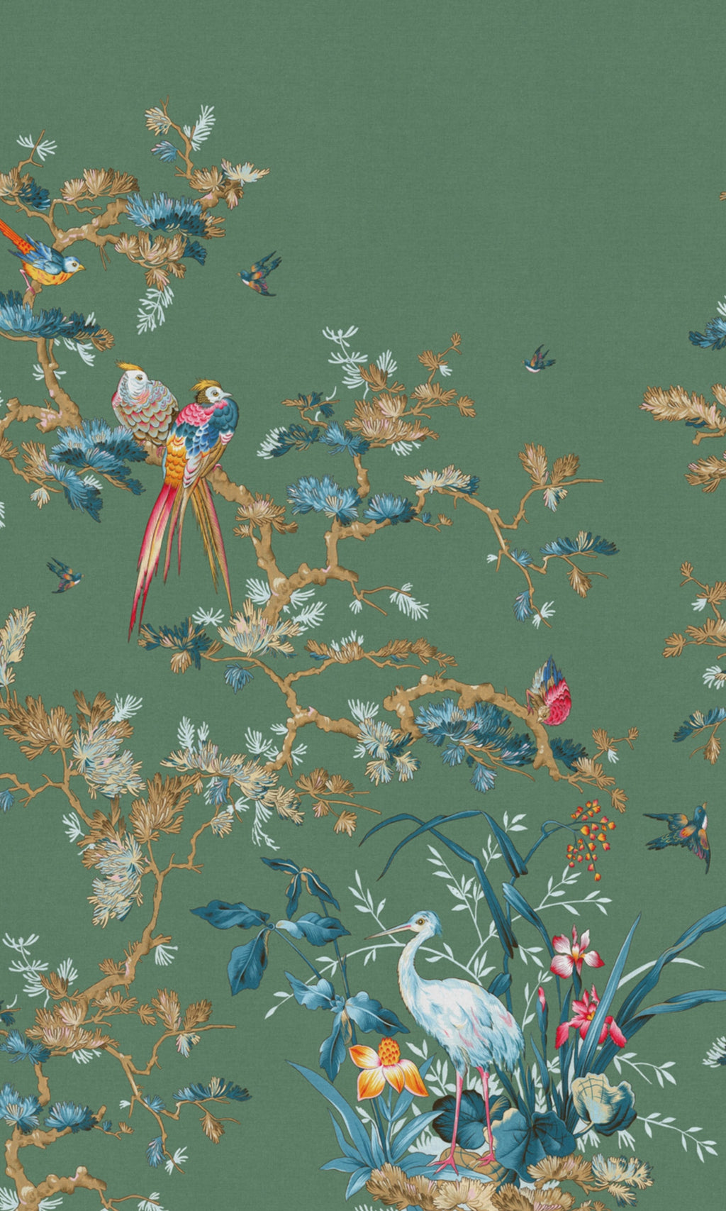 Green  Stork & Exotic Birds Tropical Wallpaper RM2096
