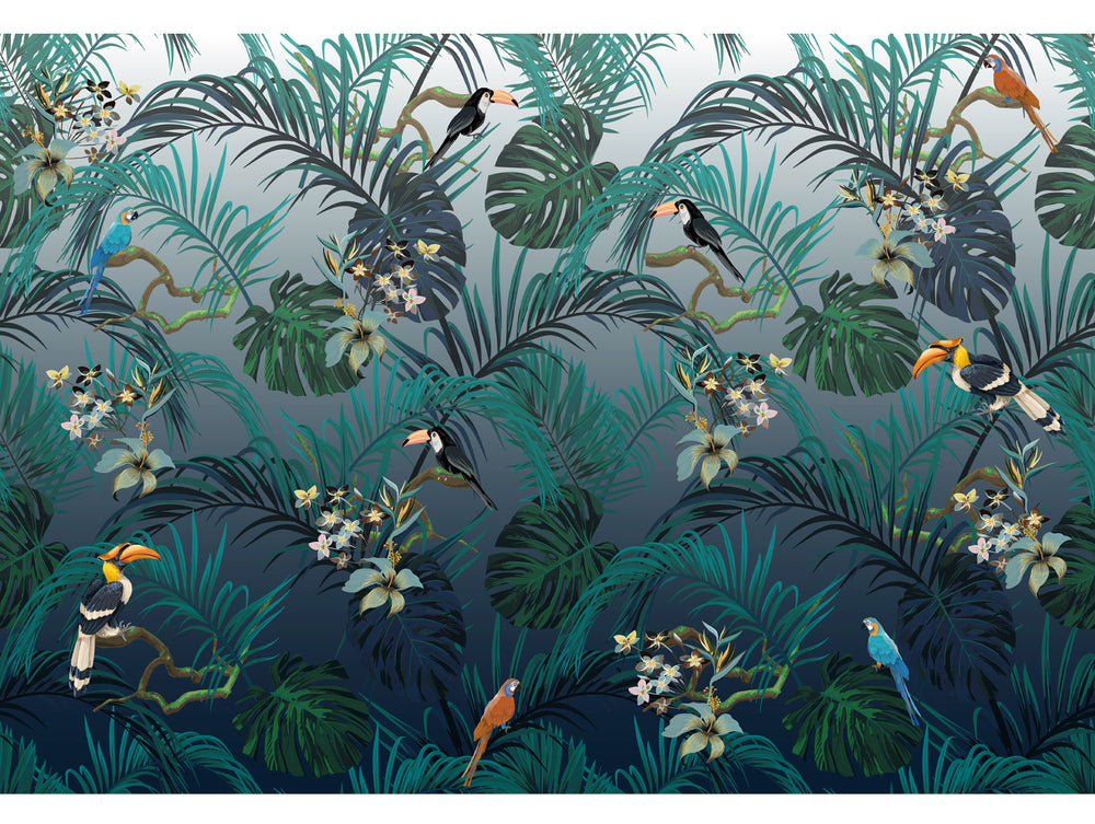 Green Tropical Birds Wall Mural M1329