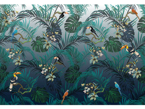 Green Tropical Birds Mural Wallpaper M1329