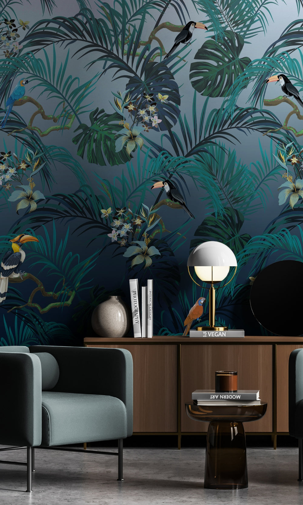 Green Tropical Birds Wall Mural M1329