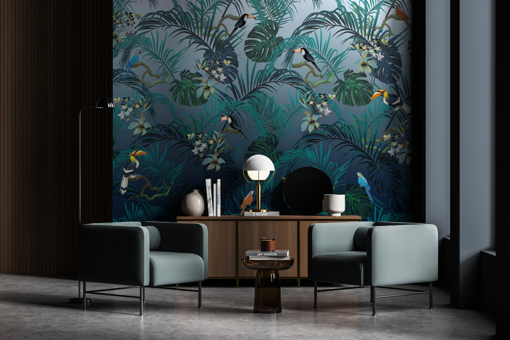Green Tropical Birds Wall Mural M1329