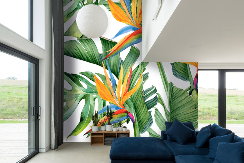 Green Tropical Flowers Mural Wallpaper M1193