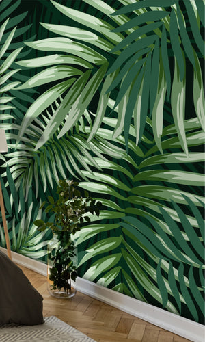 Green Tropical Leaves Mural Wallpaper M1271