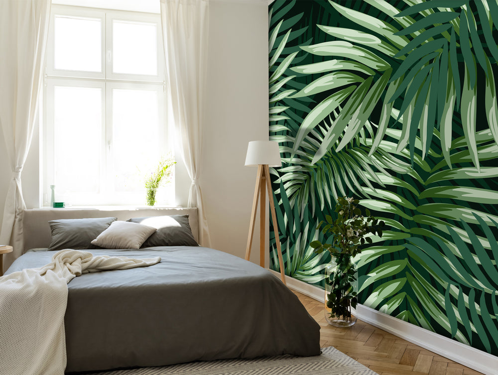 Green Tropical Leaves Mural Wallpaper M1271