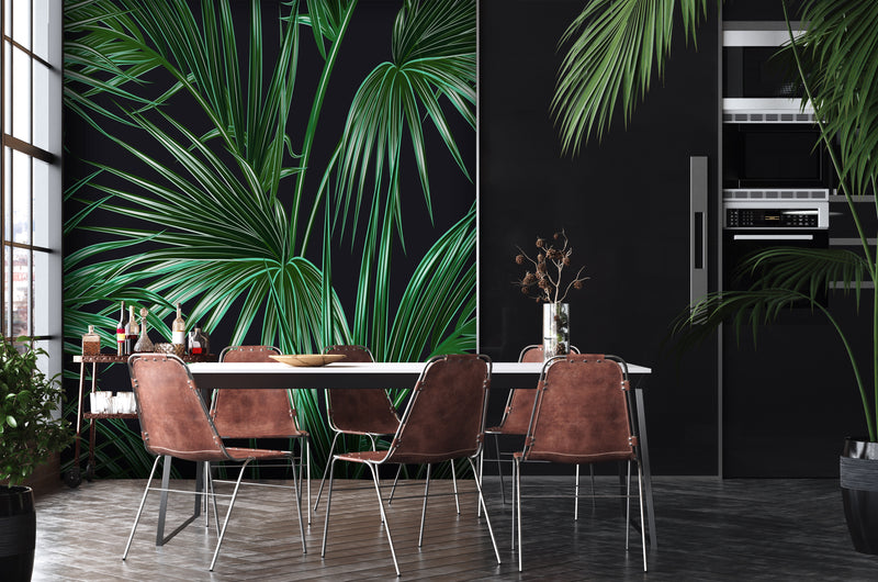 Green Tropical Palm Leaves Mural Wallpaper M1303