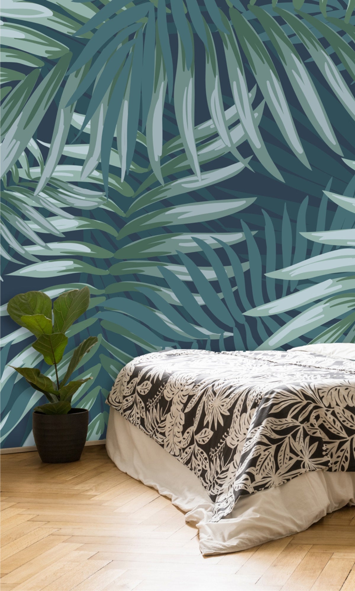 Green Tropical Palm Leaves Mural Wallpaper M1265-Sample