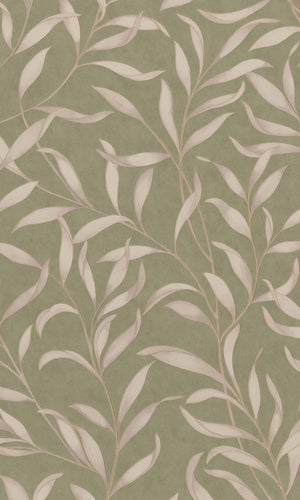 Green Twigs Leaves Floral Wallpaper R8569