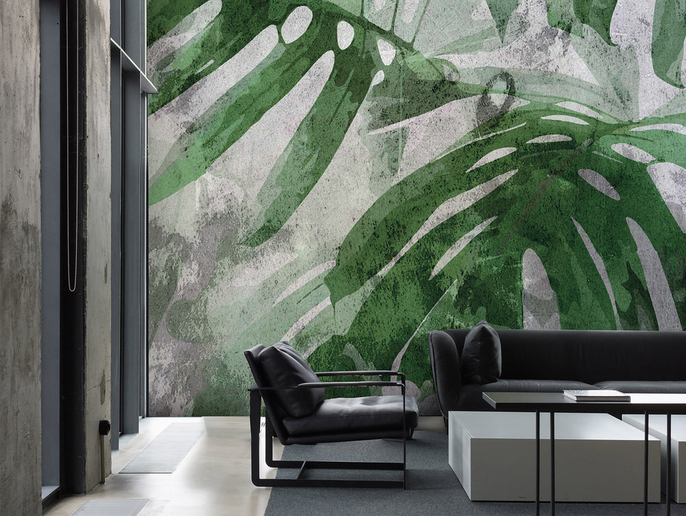 Green Wide Leaves Mural Wallpaper M1171