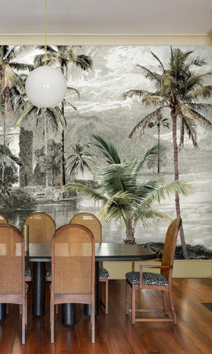 Green & Gray Island Palm Trees Mural Wallpaper M1186