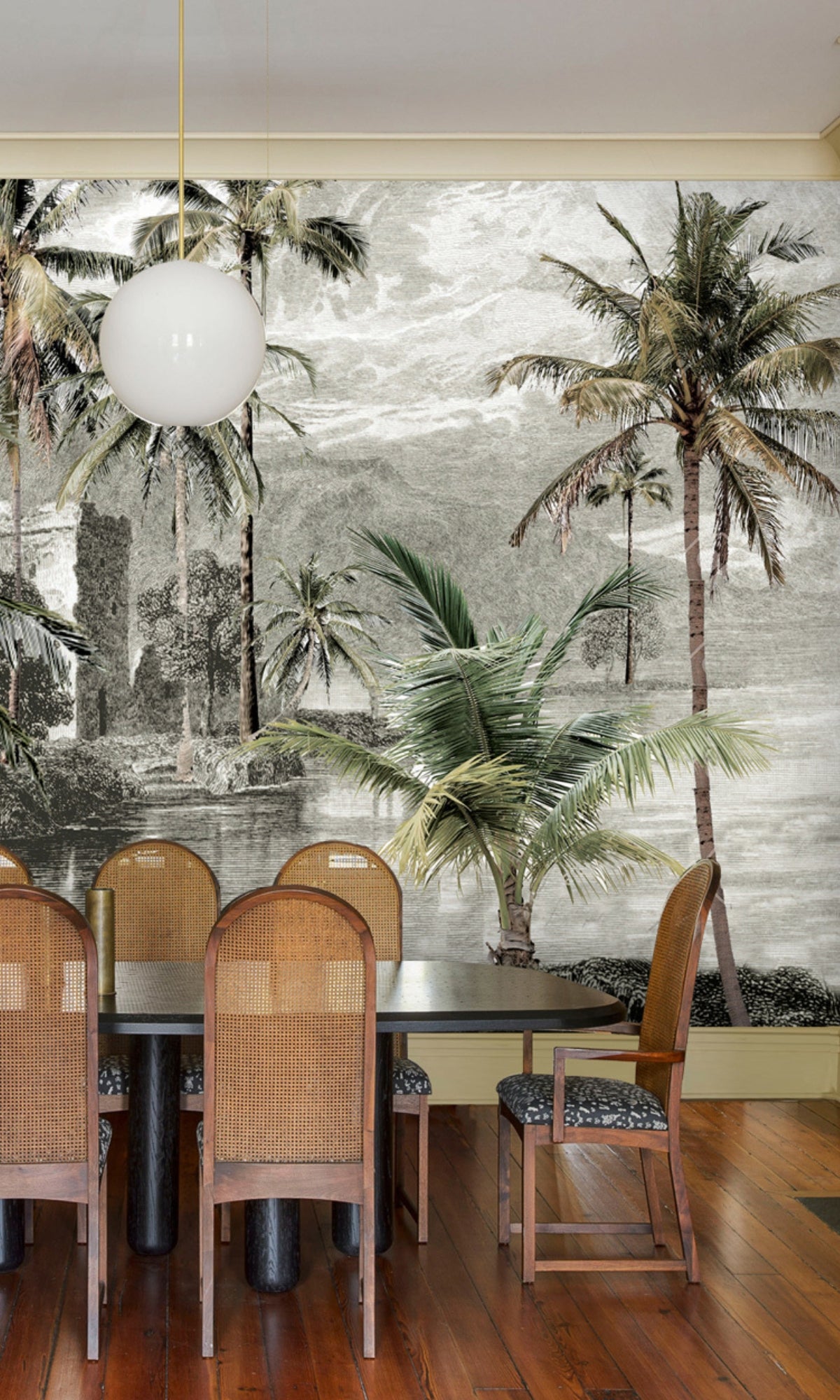 Green & Gray Island Palm Trees Mural Wallpaper M1186-Sample