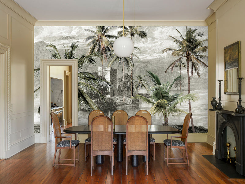 Green & Gray Island Palm Trees Mural Wallpaper M1186