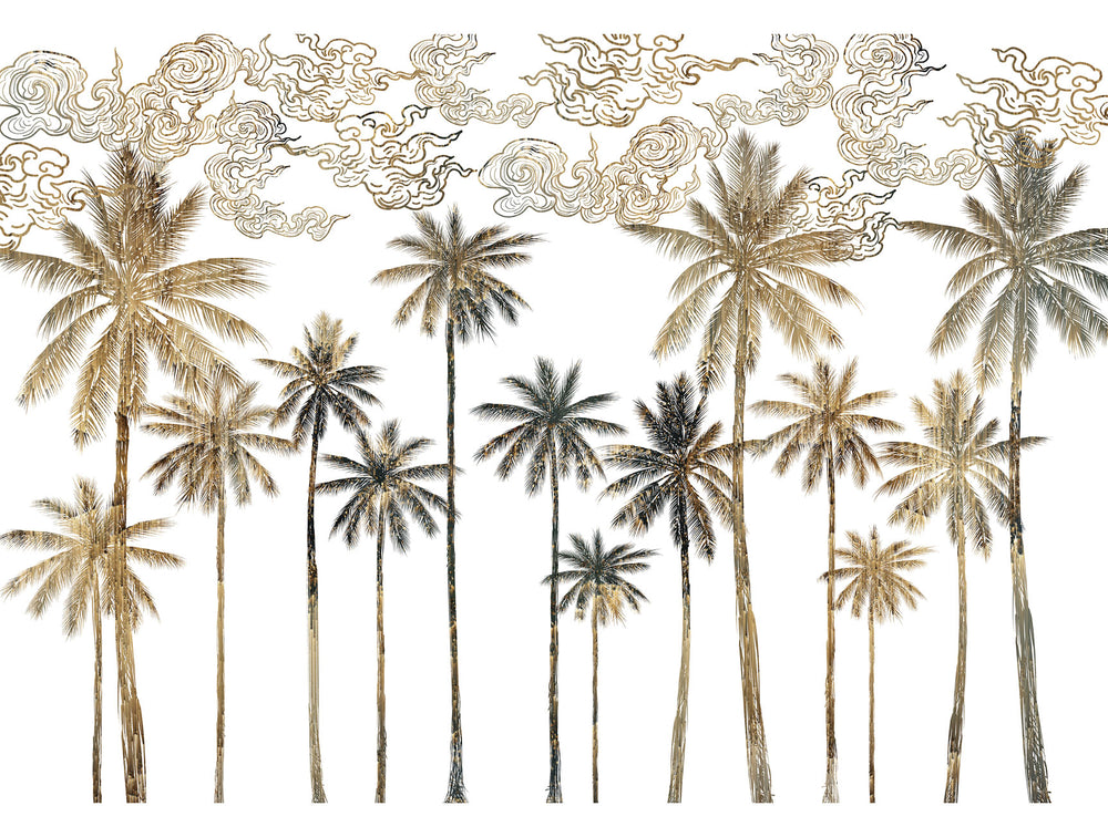 Green & Orange Tropical Palm leaves in Autumn Mural Wallpaper M1266