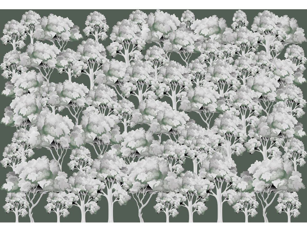 Green & Silver Garden Mural Wallpaper M1338