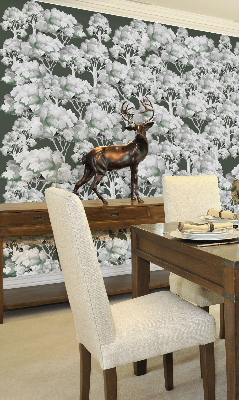 Green & Silver Garden Mural Wallpaper M1338
