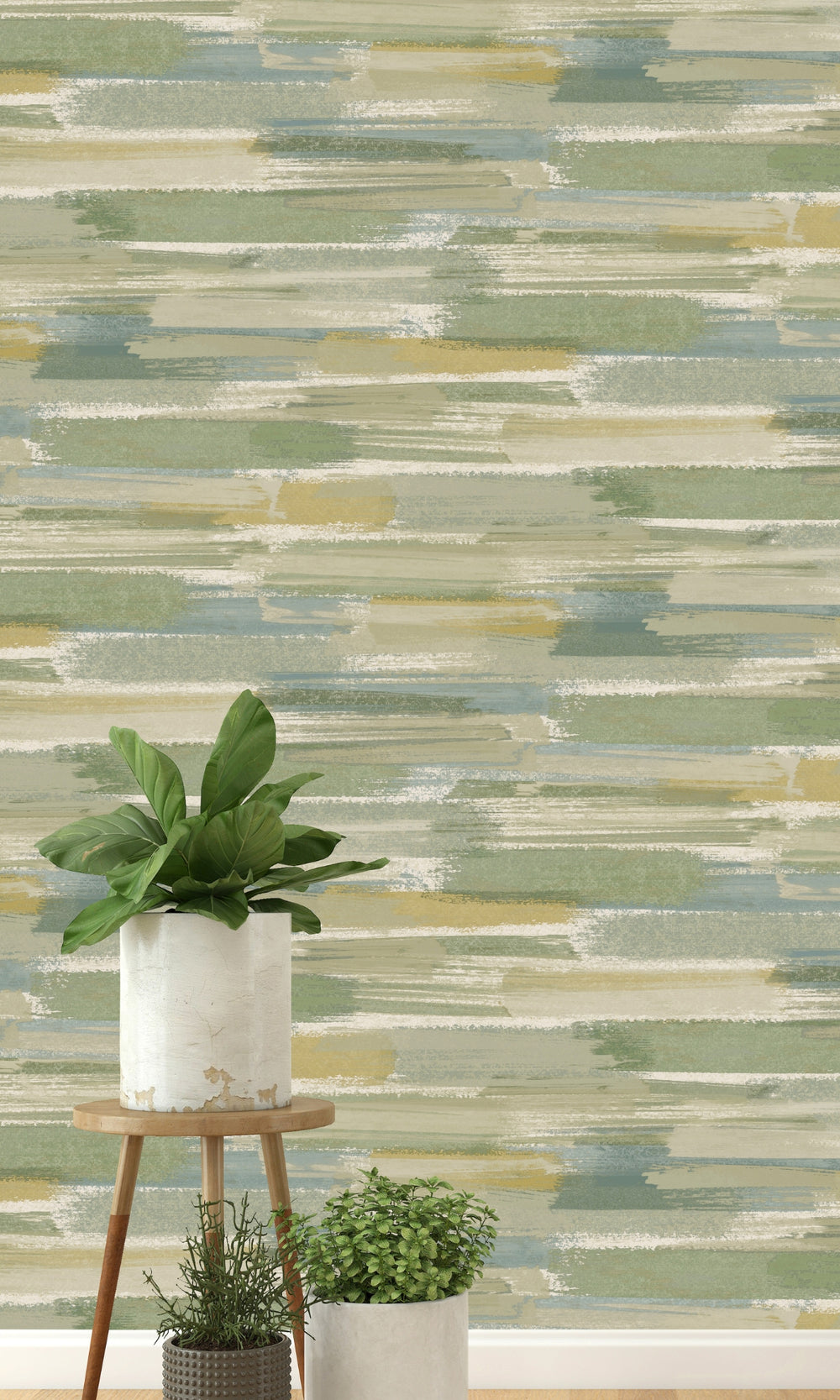 Green & Yellow Painted Water Lake Abstract Wallpaper R8810