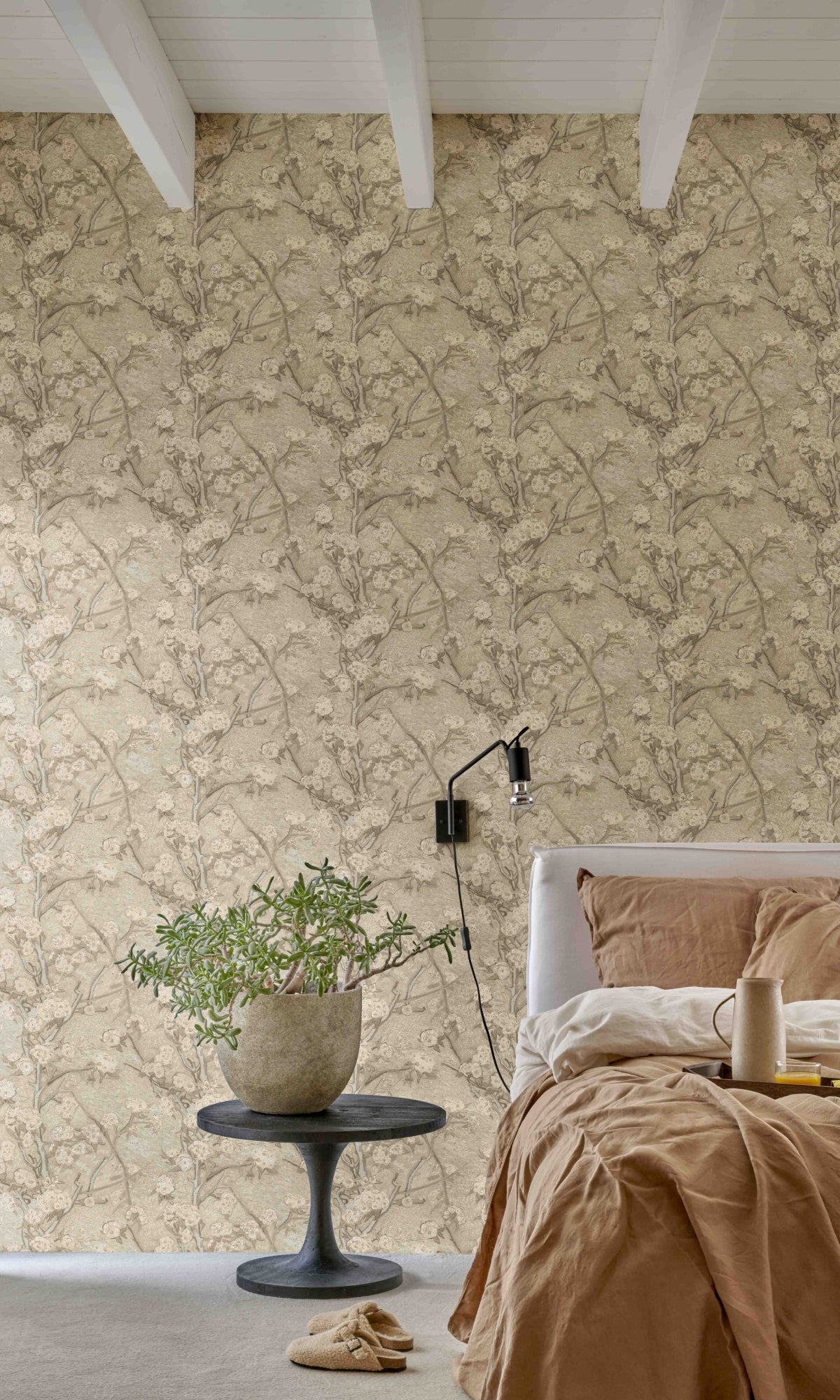 Greige Blossoming Pear Tree Tropical Wallpaper R8479