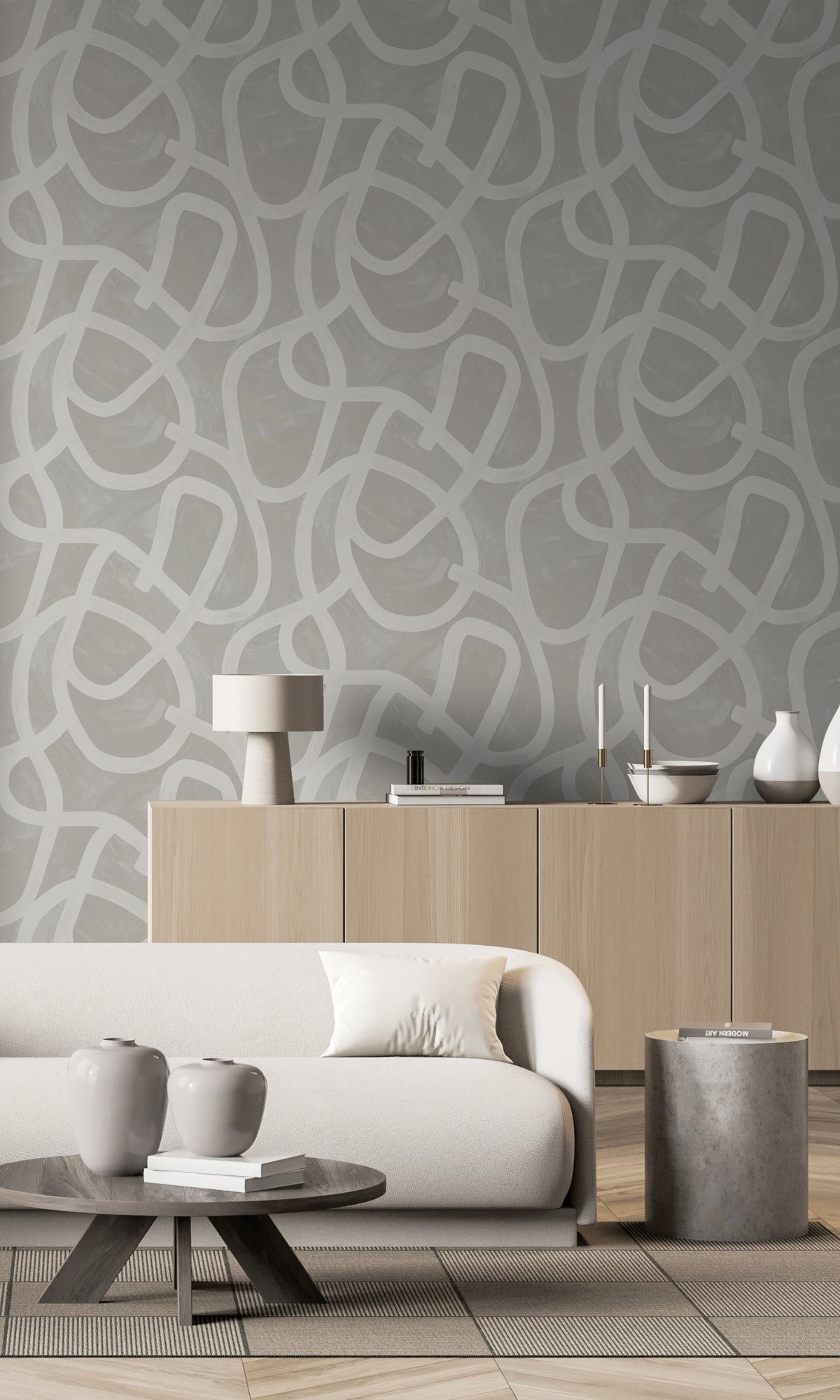 Grey Brushstroke Swirl Geometric Wallpaper R8264