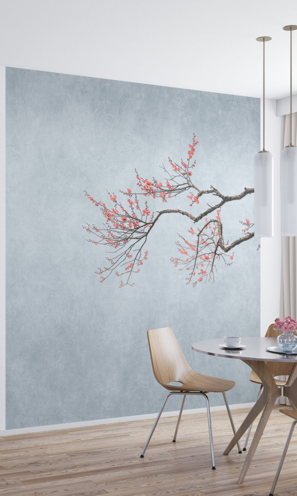 Grey Hand Painted Cherry Blossom Floral Wallpaper RM2092