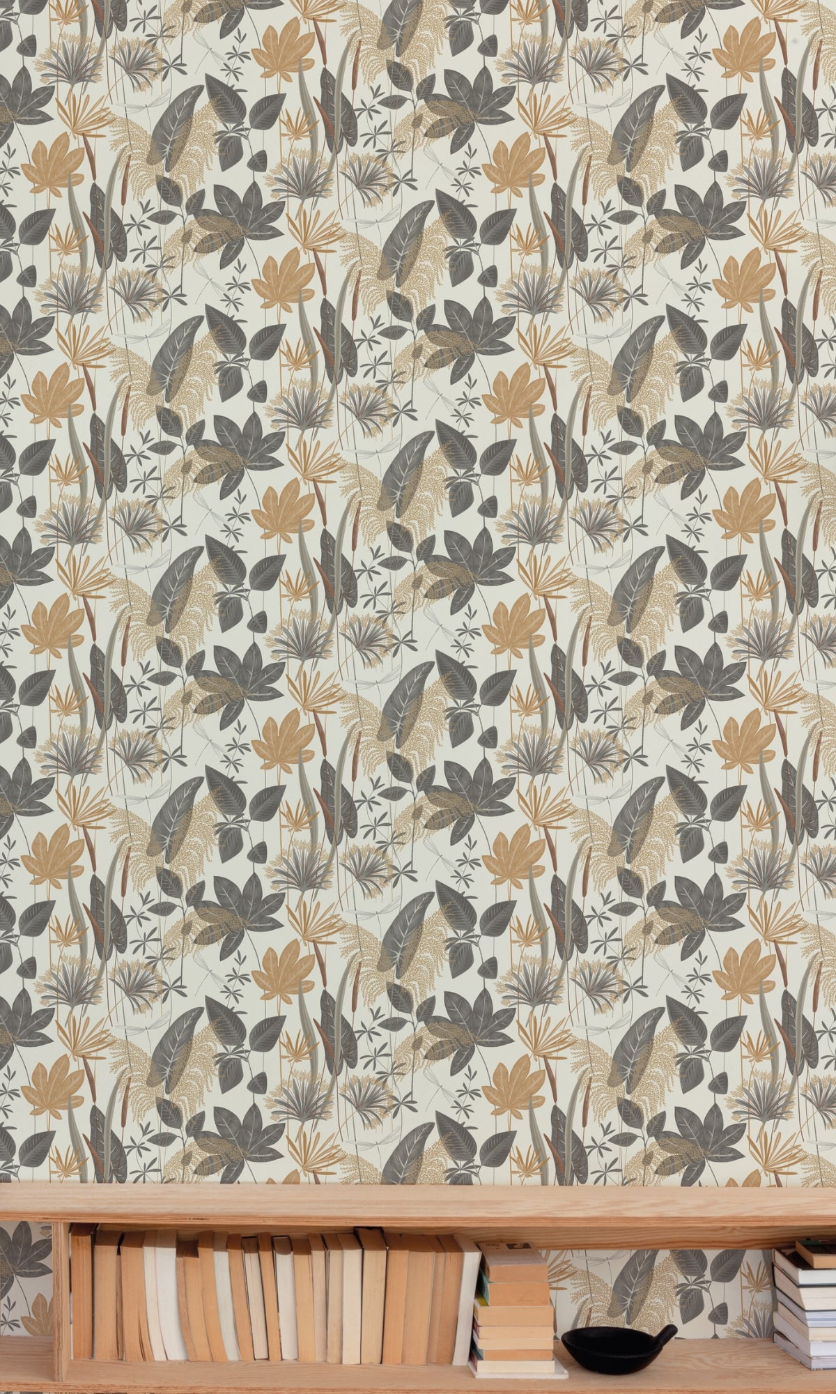 Grey Mix Tropical Leaves Wallpaper R9219