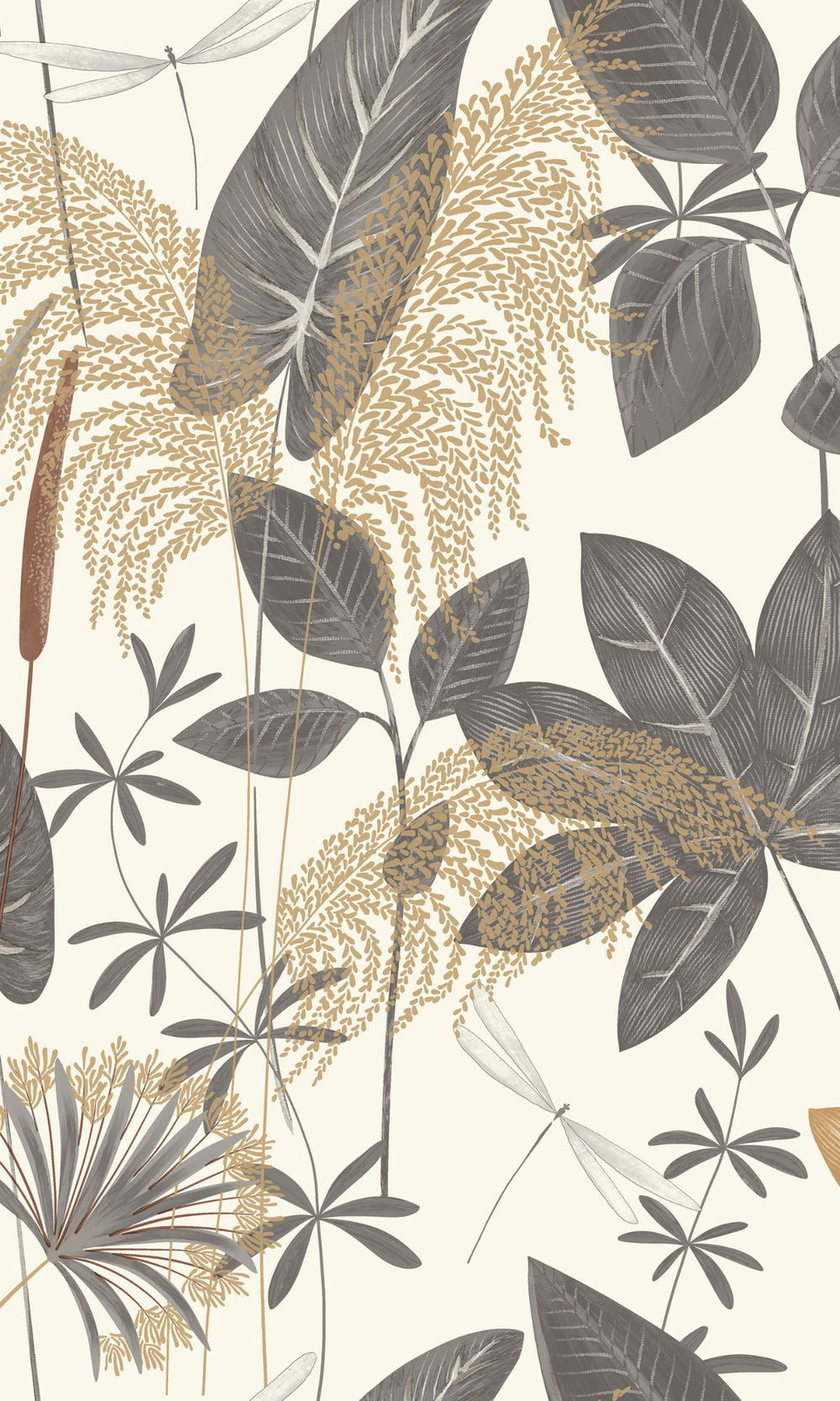 Grey Mix Tropical Leaves Wallpaper R9219