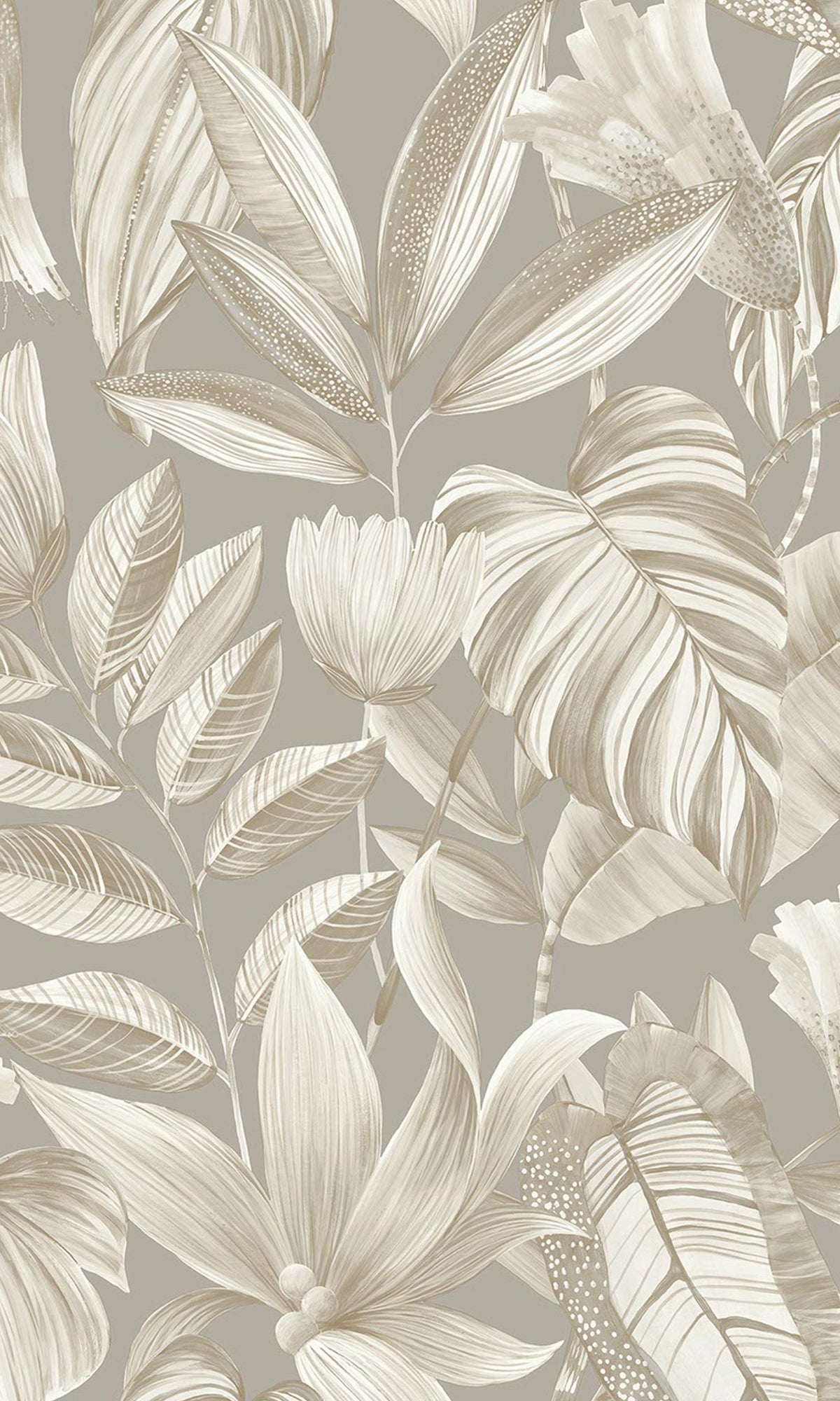 Grey Tropical Jungle Leaves Wallpaper R9258