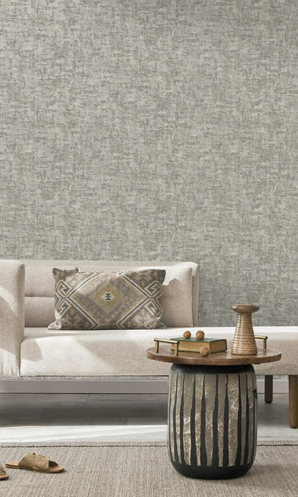 Grey & Silver Beaded Metallic Plain Textured Wallpaper R8433