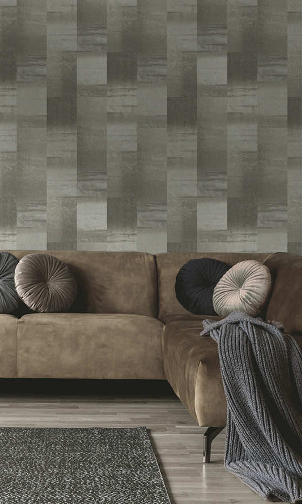 Grey & Taupe Beaded Geometric Stipes Wallpaper R8439