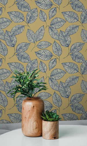 Hazelnut Hand Drawn Tropical Leaves Wallpaper R8517