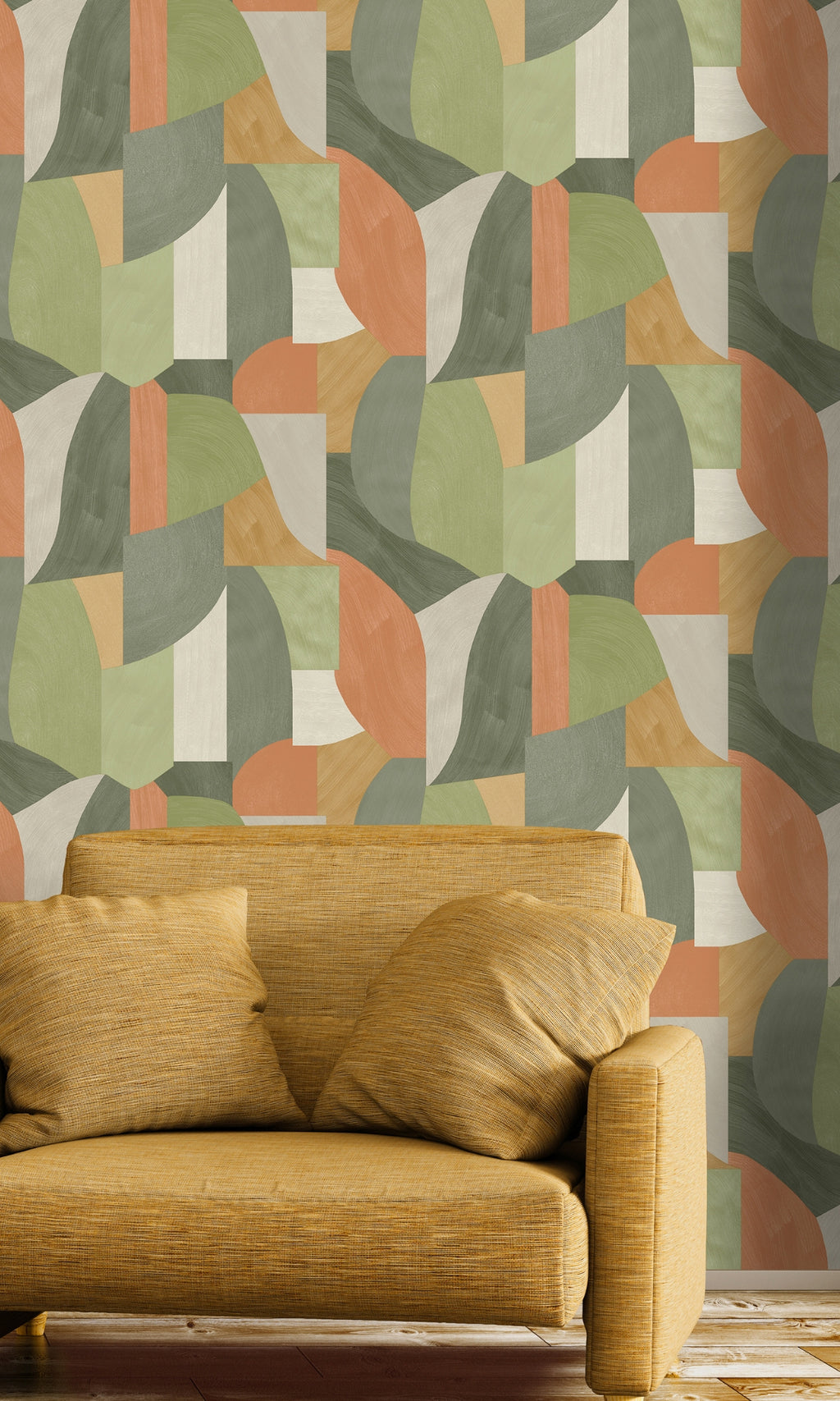 Khakie Brush Stroke Overlapping Geometric Shapes Wallpaper R8269