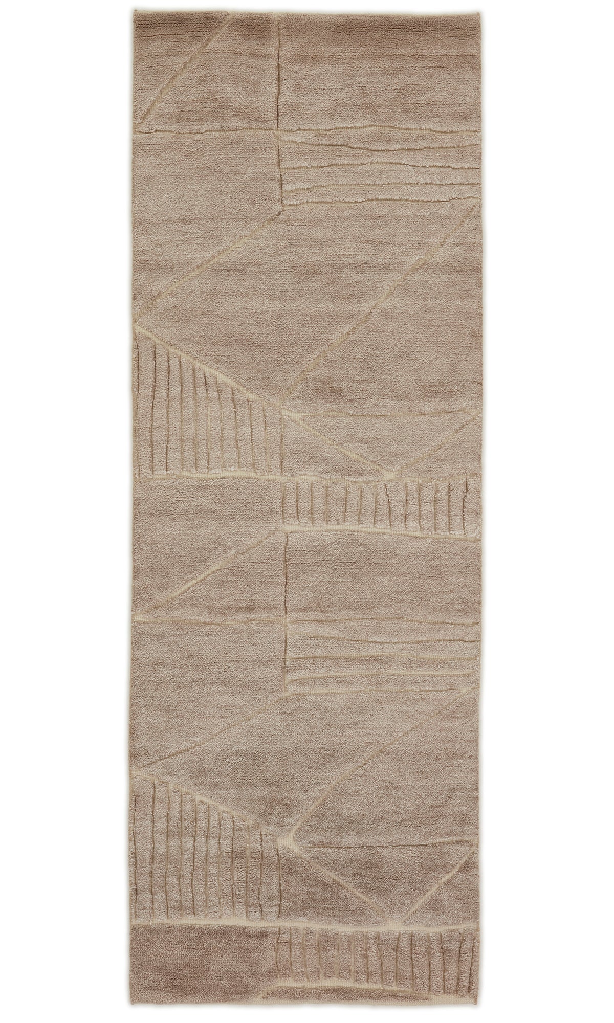 Beige Geometric Fields Hand Knotted Rectangular Luxury Rugs