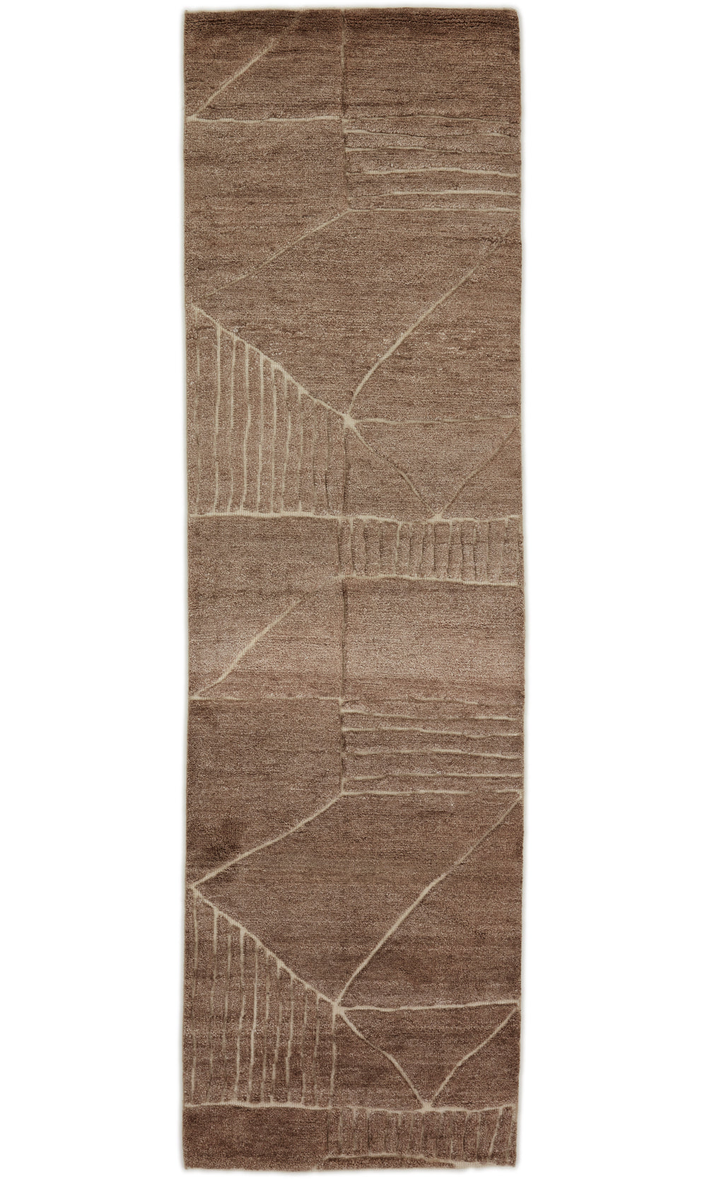 Brown Geometric Fields Hand Knotted Rectangular Luxury Rugs