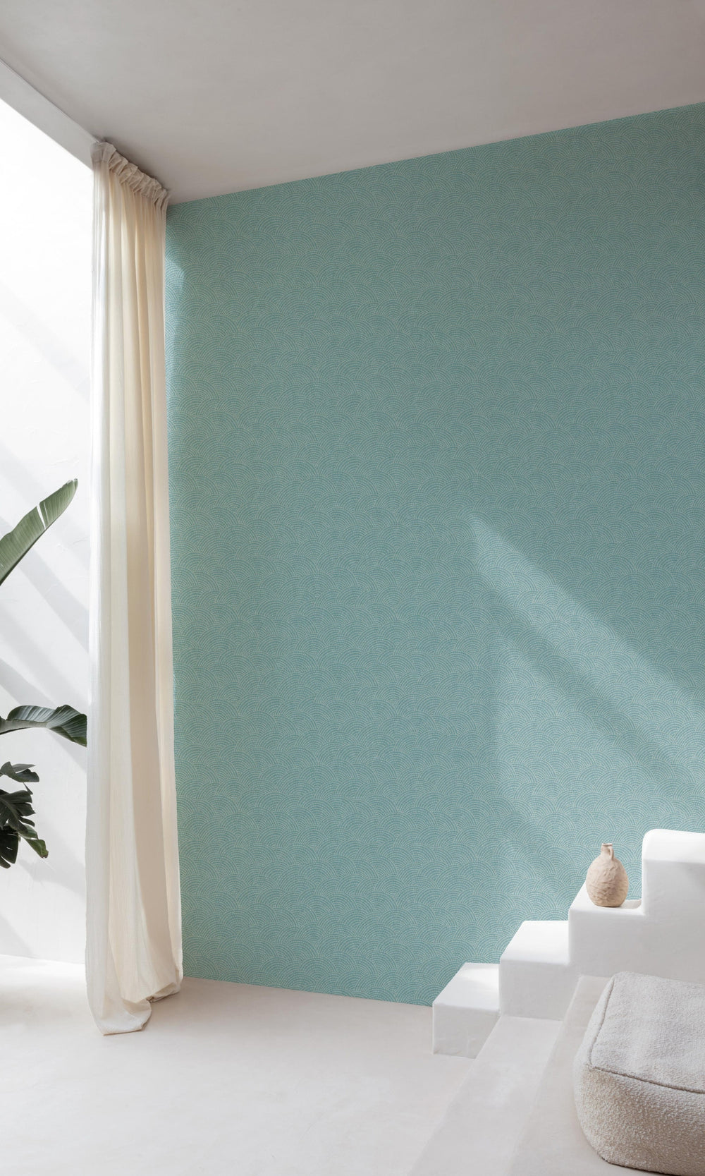 Light Blue Seashell Like Art Deco Geometric Wallpaper R9272