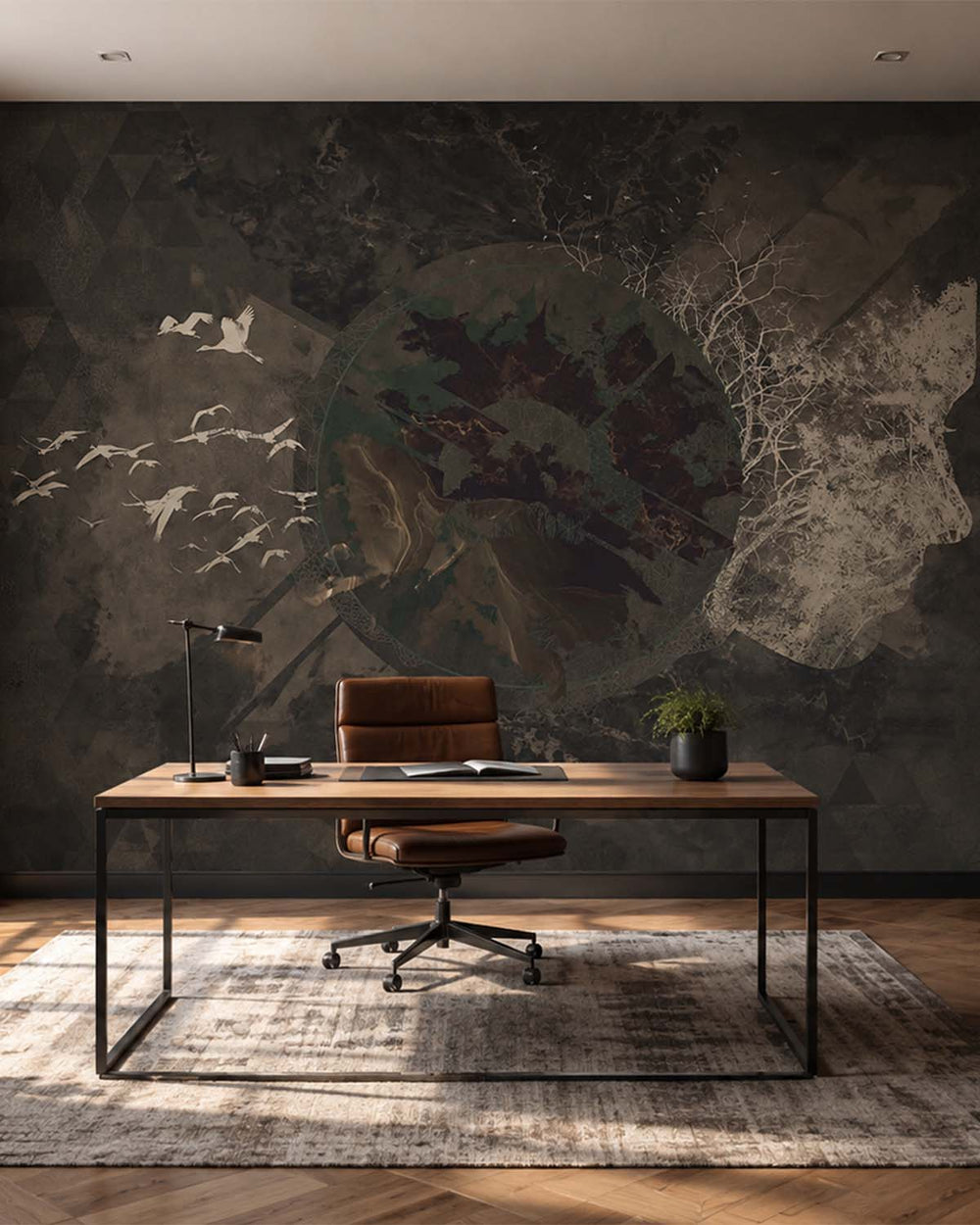 Binrouji Black Concrete Abstract Art Mural M2896