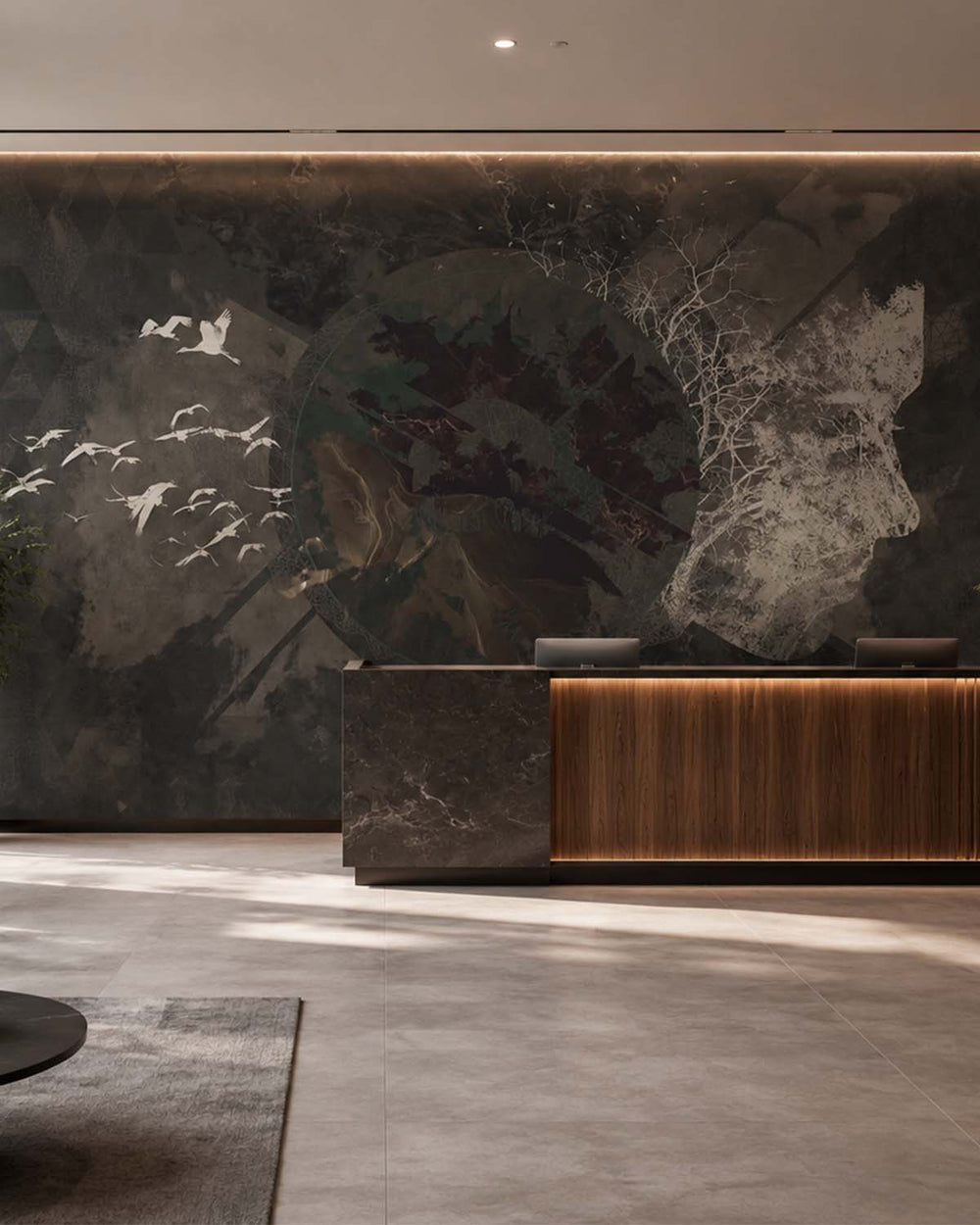 Binrouji Black Concrete Abstract Art Mural M2896