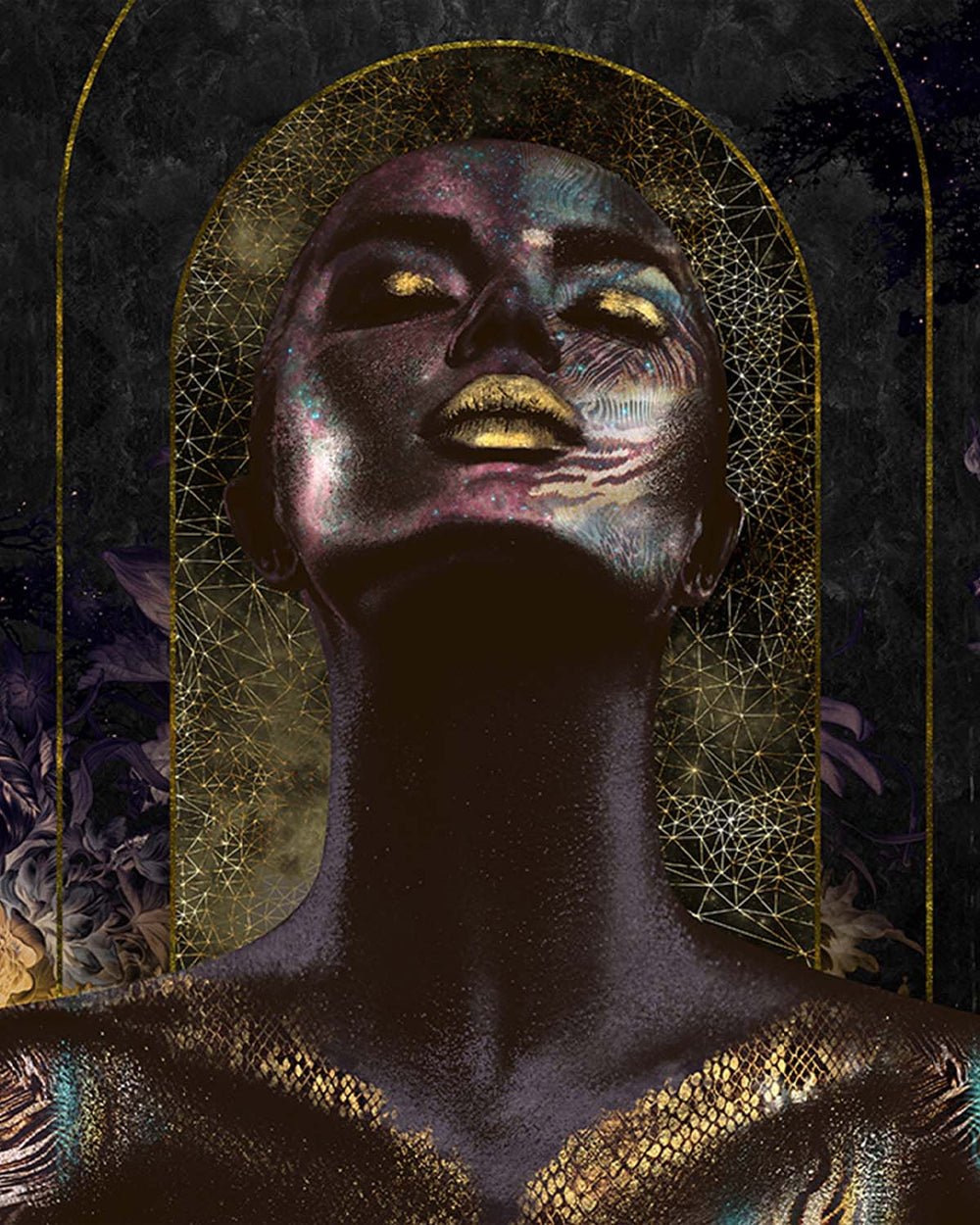 Thamar Black Cosmic Floral Princess Mural M2898