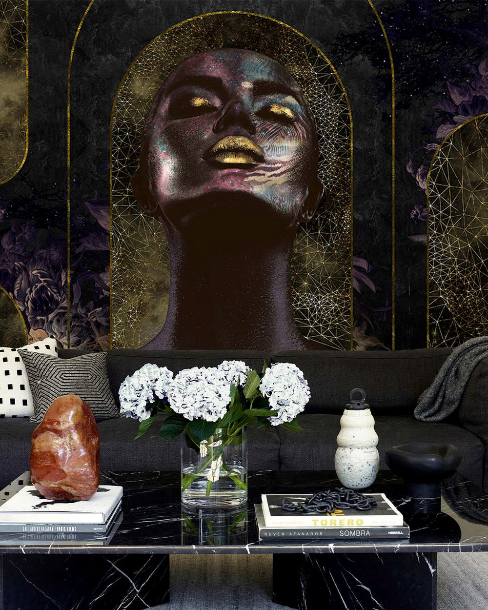 Thamar Black Cosmic Floral Princess Mural M2898- Sample