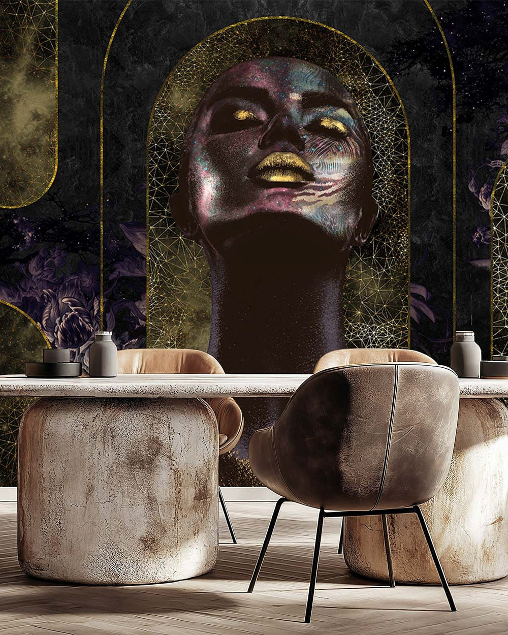 Thamar Black Cosmic Floral Princess Mural M2898