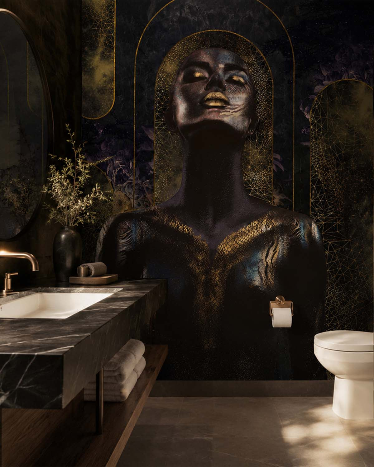 Thamar Black Cosmic Floral Princess Mural M2898